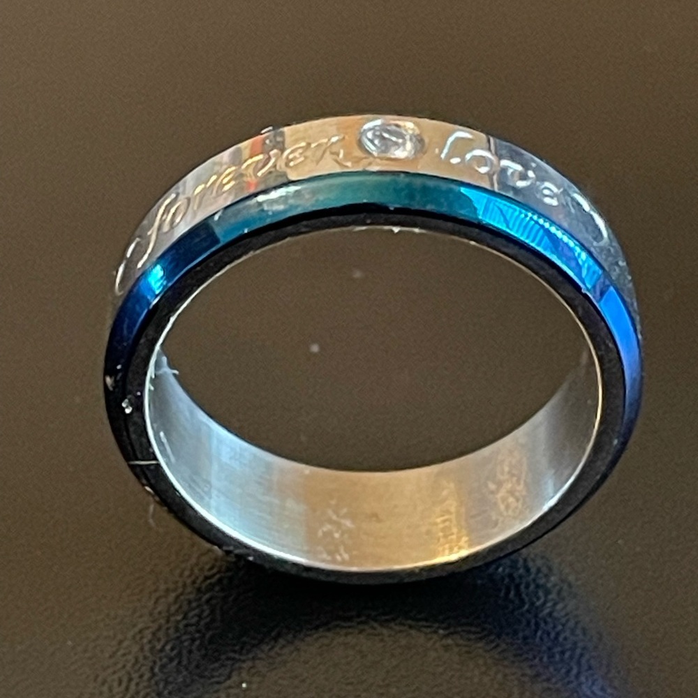 6mm blue silver forever love men ring - Picture 3 of 11